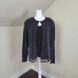 XSCAPE by Joanna Chen 2-Piece Sparkle‎ Top & Cardigan Set Size L Black